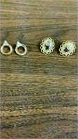 Vintage Glass Rose Ornate Oval Gold Tone Earrings