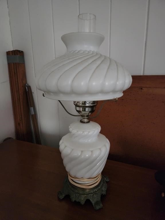 Vintage Milk Glass Hurricane Lamp