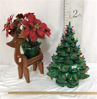 Vintage Ceramic Christmas Tree & Reindeer Planter