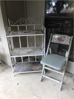 Iron Patio Shelf and Wooden Folding Chair