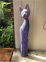Whimsical Tall Wooden Hand Painted Cat