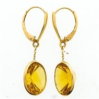 14kt Gold Oval Citrine Drop Earrings
