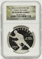 2012 W INFANTRY SILVER COMMEM NGC PF70UC