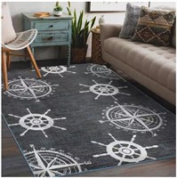 Blue/Anthracite 5 ft. x 7 ft. Coastal Area Rug