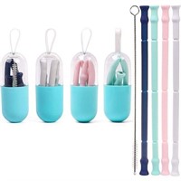 4 Pack Silicone Straw & Case