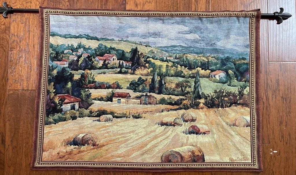 Tapestry with Rural Tuscany Scene on Hanging Rod