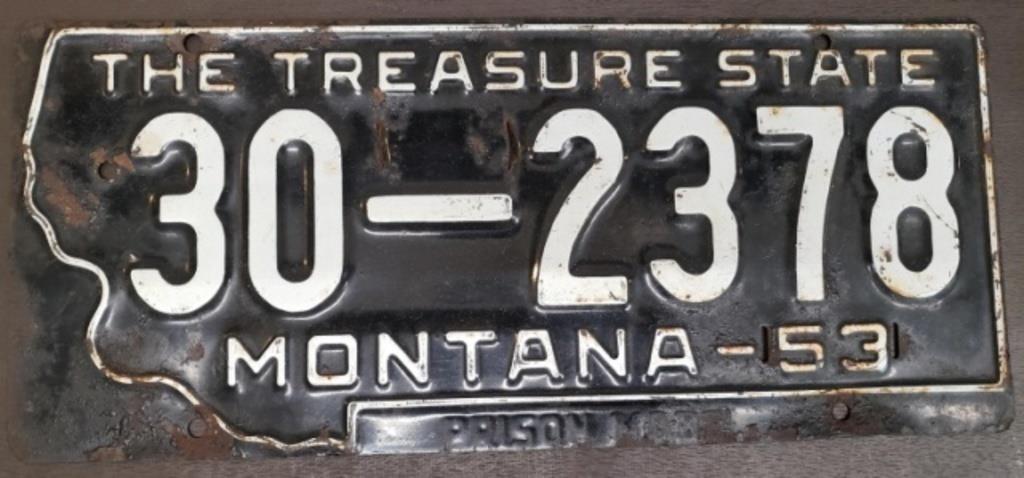 1953 Montana License Plate. 6"x13.5"