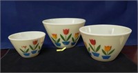 3 Fire King Bowls Tulip Pattern