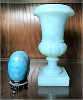 Blue Marble Urn Style Vase and Marble Egg