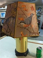 VTG Brass Lamp w/P.H> Gonner Bird Print Lampshade
