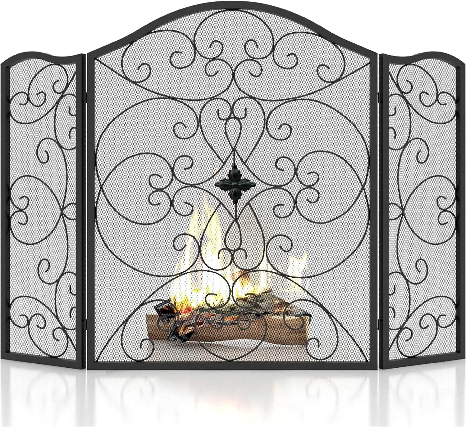 SCENDOR Fireplace Screen 50x36 3 Panel Iron