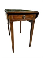 BANDED MAHOGANY INLAID DROP LEAF END TABLE