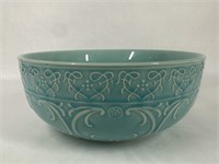 Stoneware Teal Bowl with White Textured Detail