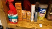 Shelf lot of cleaning supplies
