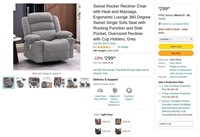 B6188  Swivel Rocker Recliner Chair Grey