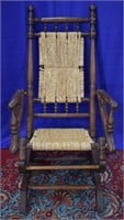 Antique Walnut  Rush-bottom Spool Rocking Chair