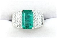 18K White Gold 2.50 Carat Emerald & Diamond Ring