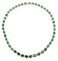 14k Yellow Gold Natural Emerald & Diamond Necklace