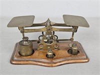 Antique Brass Postal Scale W/ Weights