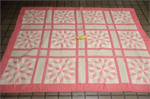 Vtg. Pink "Crystal" Hand-Stitched Summer Quilt