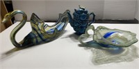 Vintage Hand Blown Blue Swirl Glass Bowls