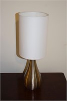 Pair brushed nickel finish table lamps with white