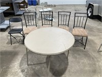 Round 40” Card Table, 4 Padded chairs, 1 Metal