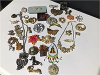 Lot of Costume Jewelry-Pins,Necklaces,Earrings