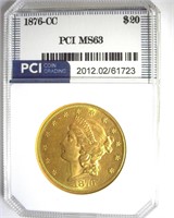 1876-CC Gold $20 MS63 LISTS $75000 IN 62+
