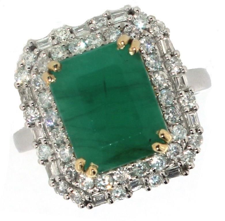 14k Gold 5.28 ct Natural Emerald & Diamond Ring