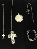 5 PC LOT OF CROSS PENDANTS AND MISC;