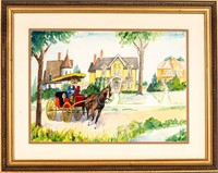 1980 Watercolor of 19th Century Buggy Scene 1980