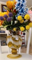 Beautiful art glass vase w/silk flowers, 18"T