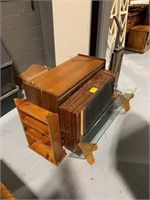 STEREO CABINET, SPEAKER BOX, WOODEN SHELF, GLASS