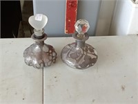 2 silver overlay perfume bottles