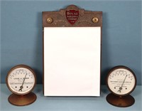 (2) Antique Advertising Thermometers + Note Pad