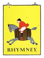 RHYMNEY BREWERIES ENAMELED DOUBLE-SIDED PUB SIGN