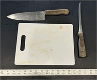 Small Cutting Board and 2 Chicago Cuttlery Knives