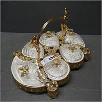 Sectional Serving Tray w/ Ceramic Dish Dip Bowls