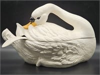 XL Vintage Ceramic Swan Soup Tureen w/ Ladle
