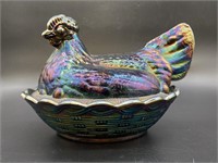 Vintage Fenton Carnival Glass Hen on Nest