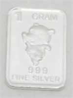 1 gram Silver Ingot - Dancing Bear, .999 Fine