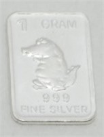 1 gram Silver Ingot - Alligator, .999 Fine