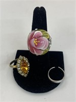 (3) Costume Jewelry rings, one is acrylic