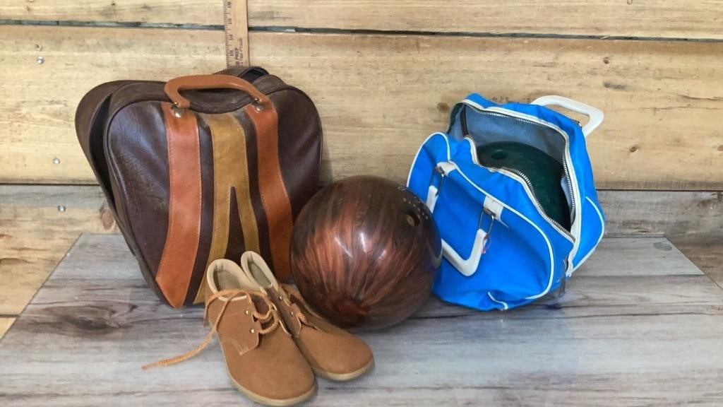 Bowling bags, bowling shoes, bowling balls