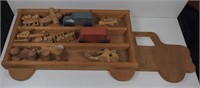 Lot of Vtg Wooden Toy Vehicles and Wooden Truck
