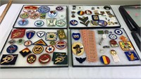 (4) Showcases - military/scout patches, pins,