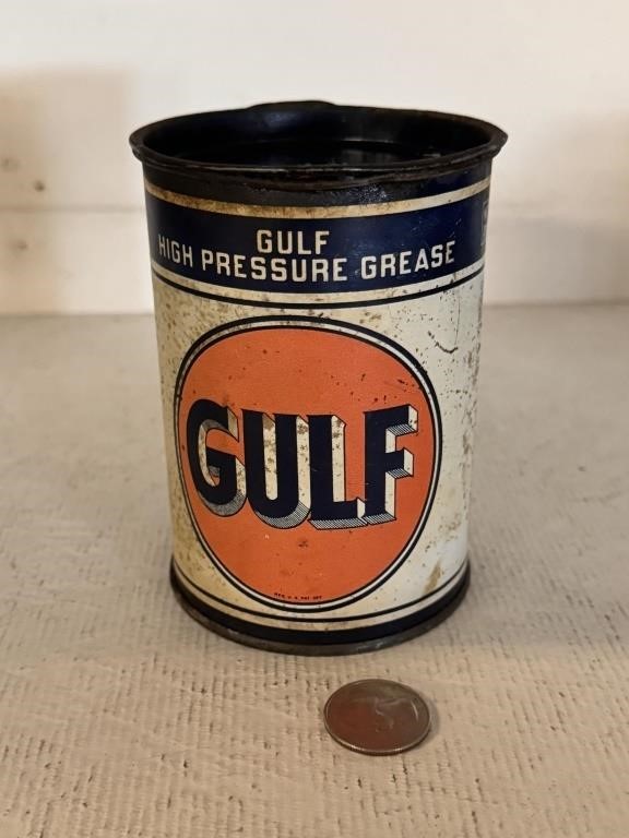 Vintage 1 lb Gulf Advertising Auto Grease Can