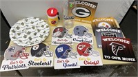 14PC NFL LOT-CHIPS PLATES-WALL HANGERS-BANK-SIPPY