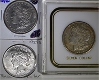 3 - SILVER DOLLARS; 1921-S, 1892 MORGAN